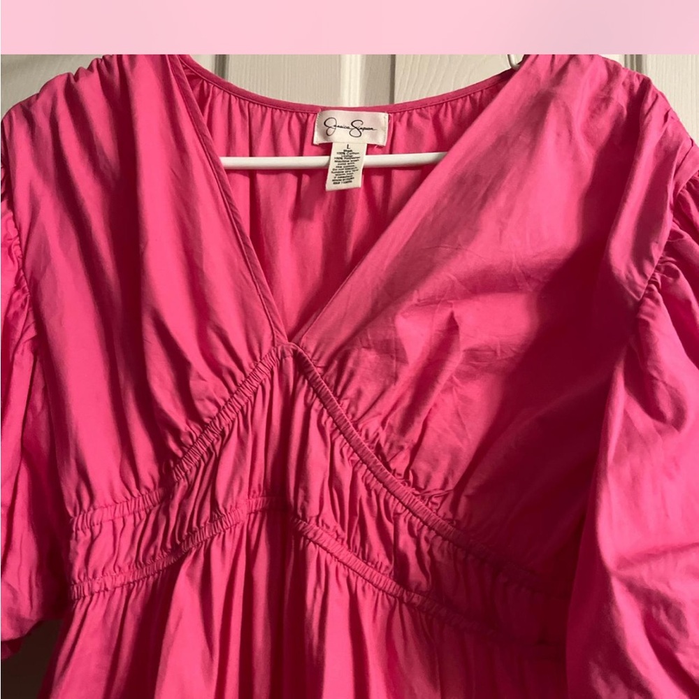 Jessica Simpson Hot Pink Maxi Dress with Puff Sleeves - Picture 3 of 4